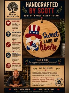 Hand Crafted Wooden " SweetLand of Liberty" Patriotic Gnome Wall Door Hanger